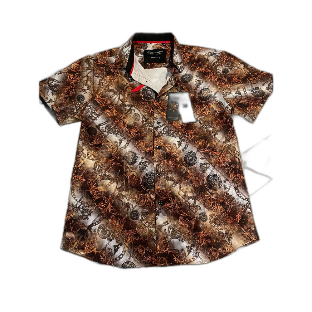 American Breed Men’s M Gold Brown Baroque Print Button-Up Shirt NWT